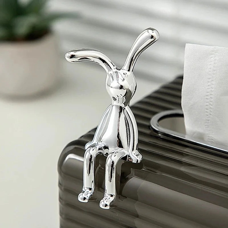 2PC Long-Eared Rabbit Ornaments Sticky Statue Cartoon Accessories Living Room Bedroom Car Decoration Desktop Decorative