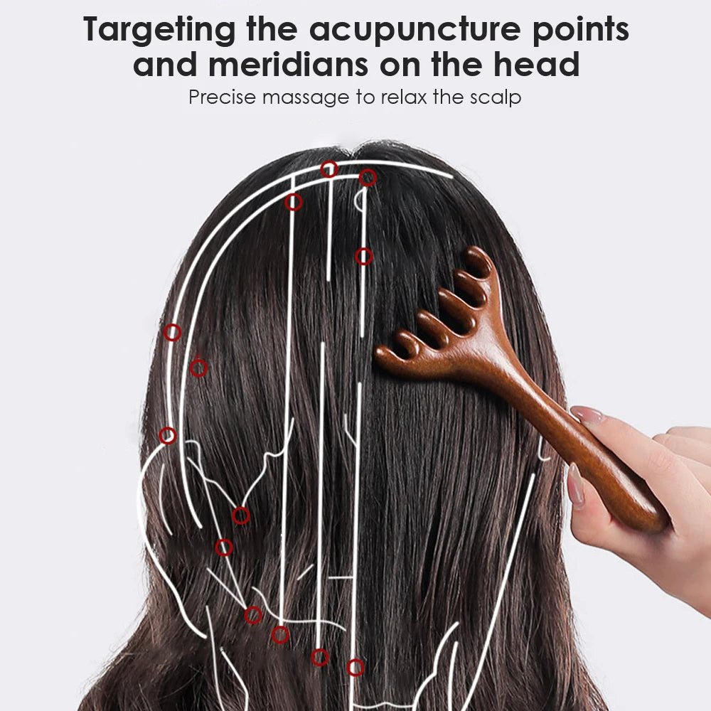 Wooden Meridian Head Massager