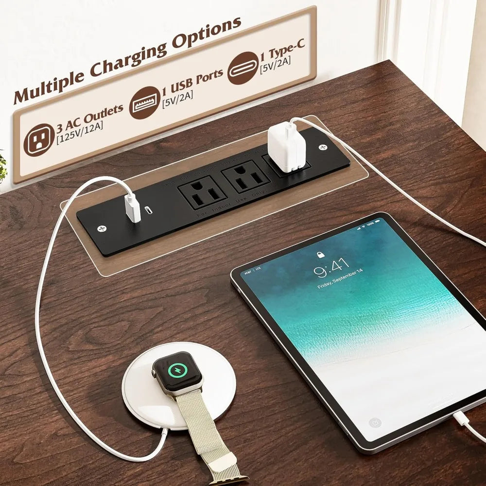 Executive Desk Wih 7 Drawers Farmhouse Computer Desk with Charging Station Wood Desk for Home Office Workspace for Work Study