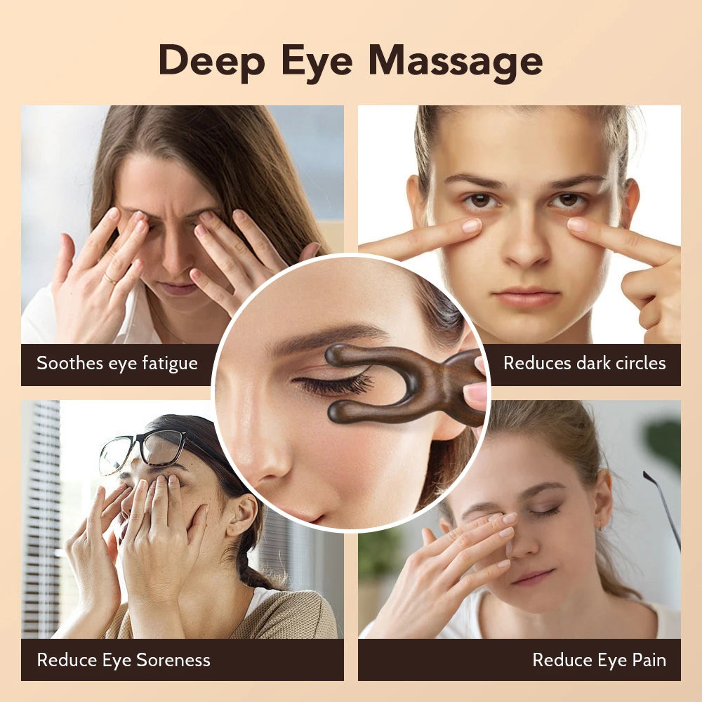 Sandalwood Facial Lifting Meridian Comb Massager For Eyes Nose Ear Neck Promote Blood Circulation Trigger Point Gua Sha Board