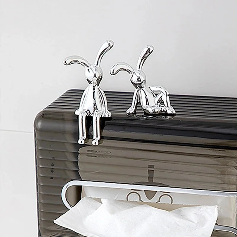 2PC Long-Eared Rabbit Ornaments Sticky Statue Cartoon Accessories Living Room Bedroom Car Decoration Desktop Decorative